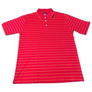 Nike GOLF Dri-FIT Striped Short Sleeve Performance Red Polo Shirt Mens Size M